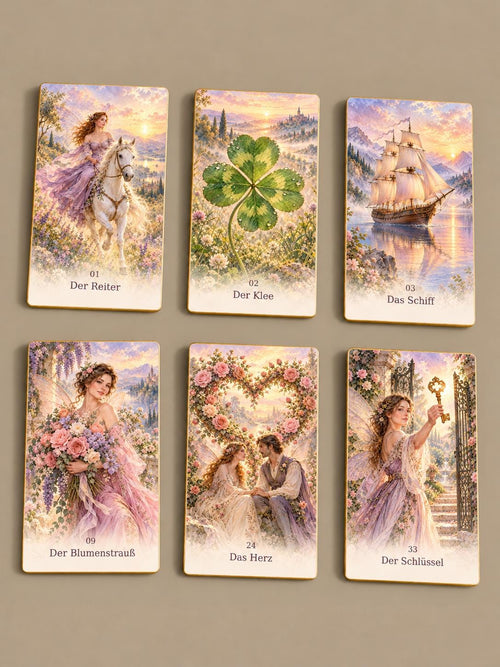 Feen-Lenormand – 36 Aquarellkarten mit Goldkanten – Produktansicht 1
