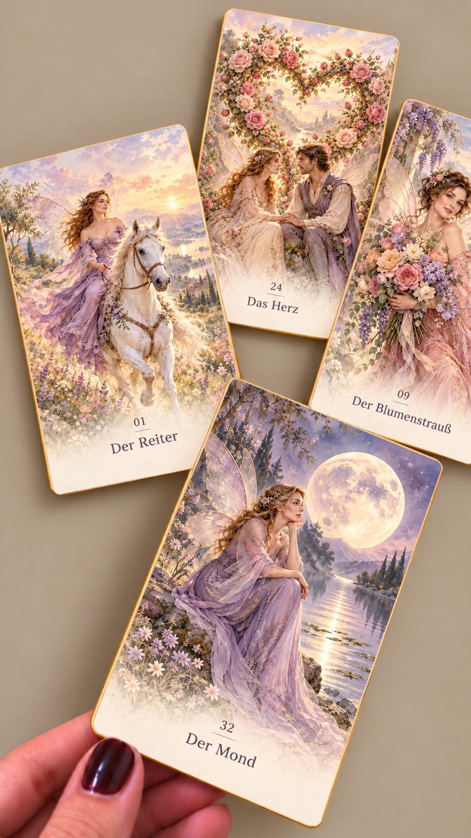 Feen-Lenormand – 36 Aquarellkarten mit Goldkanten – Produktansicht 3