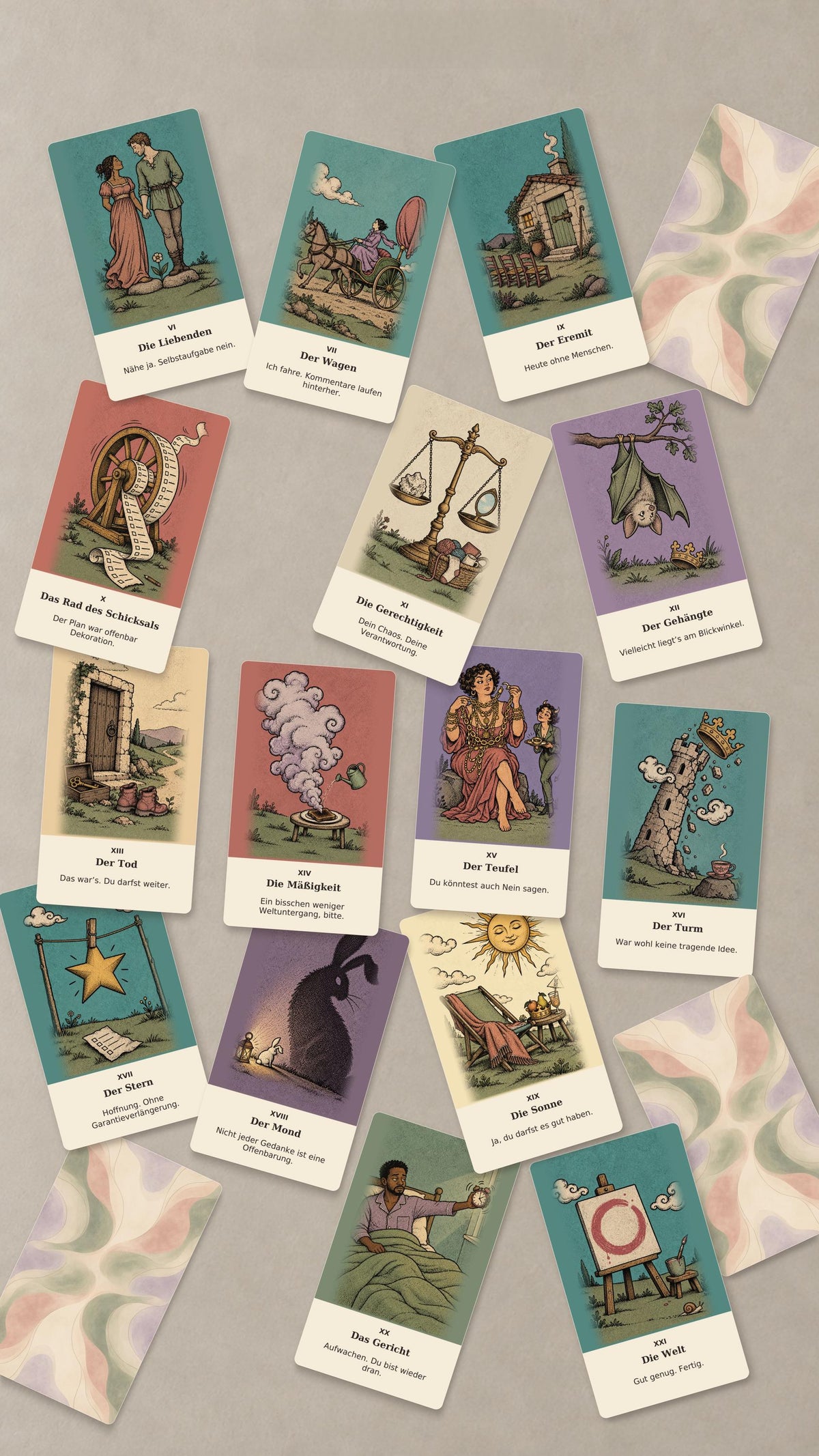 Humorvolles Tarot – 22 Große Arkana & 2 Bonuskarten – Produktansicht 1