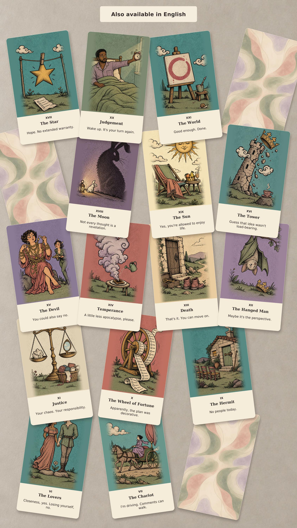 Humorvolles Tarot – 22 Große Arkana & 2 Bonuskarten – Produktansicht 2