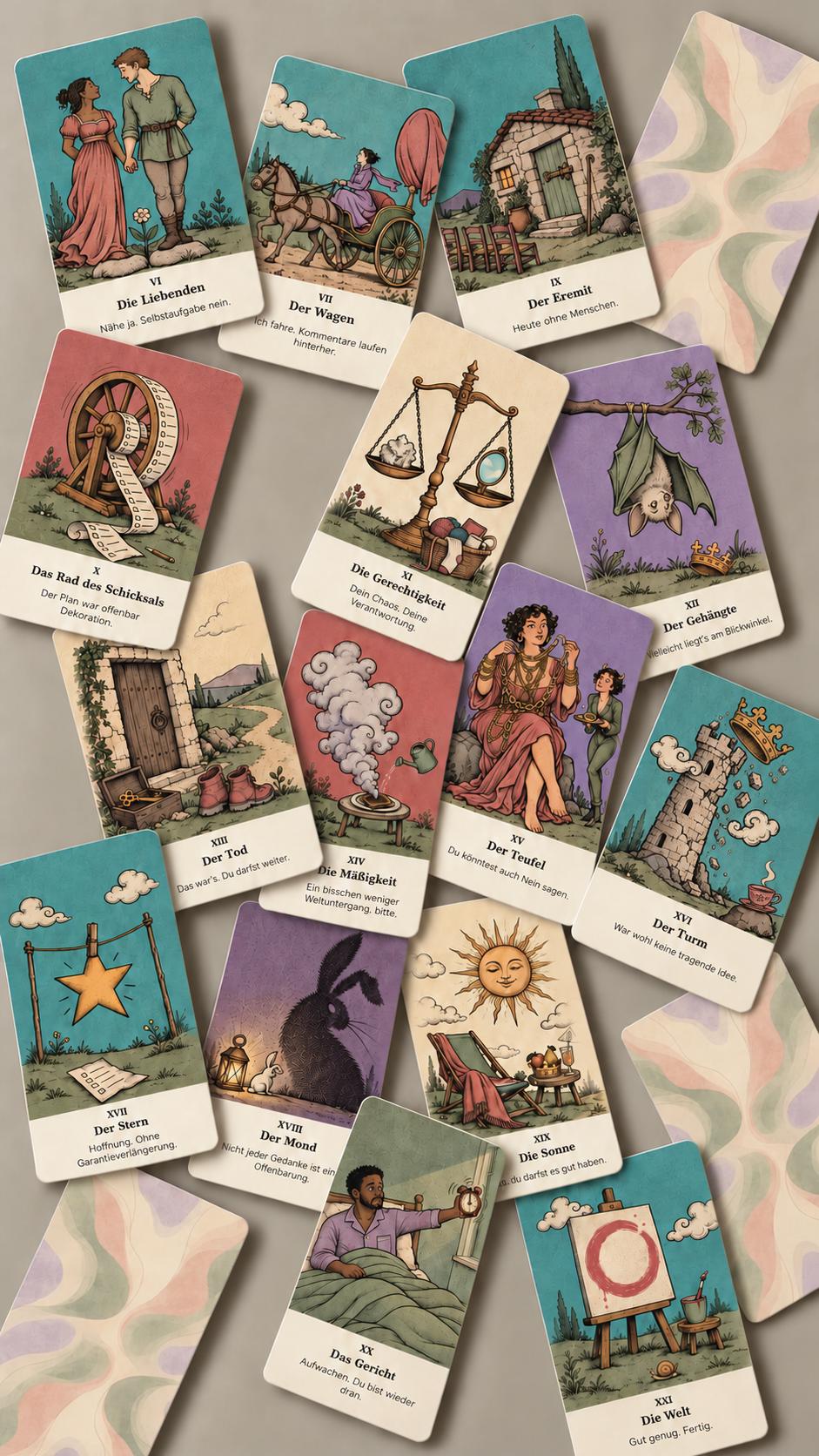 Humorvolles Tarot – 22 Große Arkana & 2 Bonuskarten – Produktansicht 3